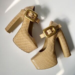Bottega Veneta Mostra Mary Jane‎ Pumps Size 41 US 11 Tan Beige Leather Platforms
